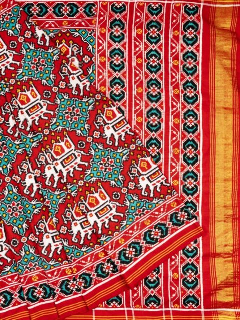 Green Chabdi Ma Hathi Patan Patola Saree by Nirmal Salvi