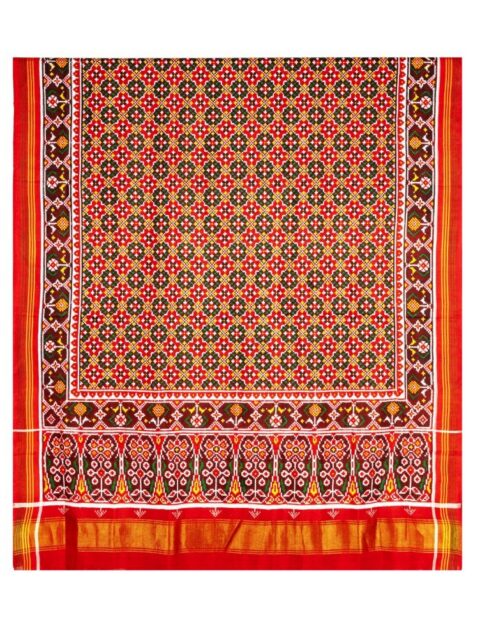 Classic Red Navratna Grid Semi Ikat Patola Saree by Nirmal Salvi