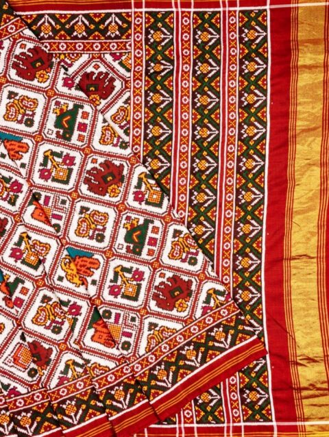 White Adtalo Patan Patola Saree by Nirmal Salvi