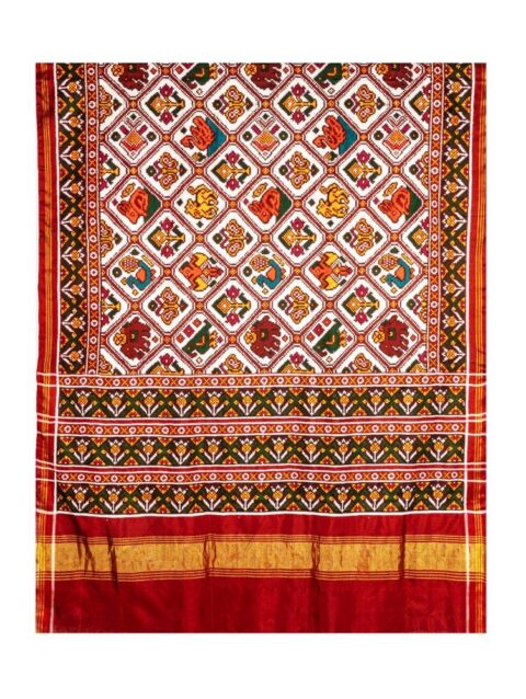 White Adtalo Patan Patola Saree by Nirmal Salvi