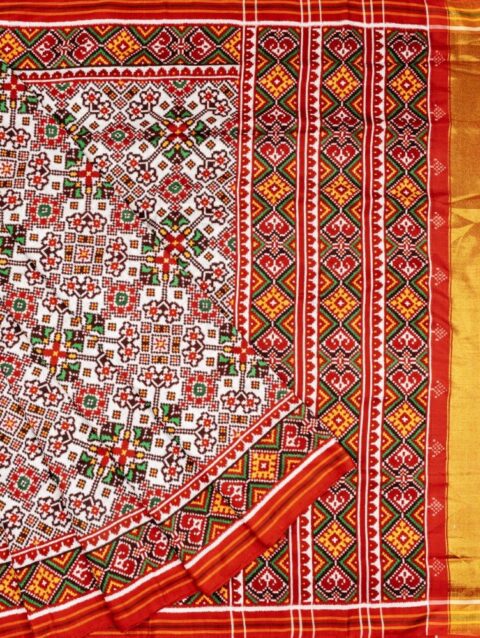 White Navratna Patan Patola Saree by Nirmal Salvi