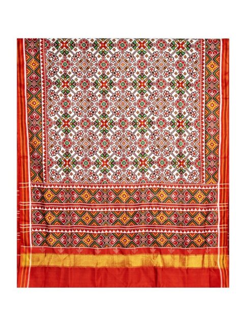 White Navratna Patan Patola Saree by Nirmal Salvi