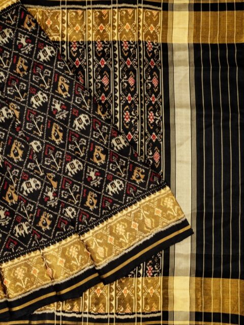 Classic Black Nari Kunjar Single Ikat Patola Saree