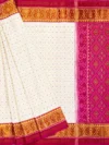 Ivory White & Pink Kesarchandan Single Ikat Patola Saree