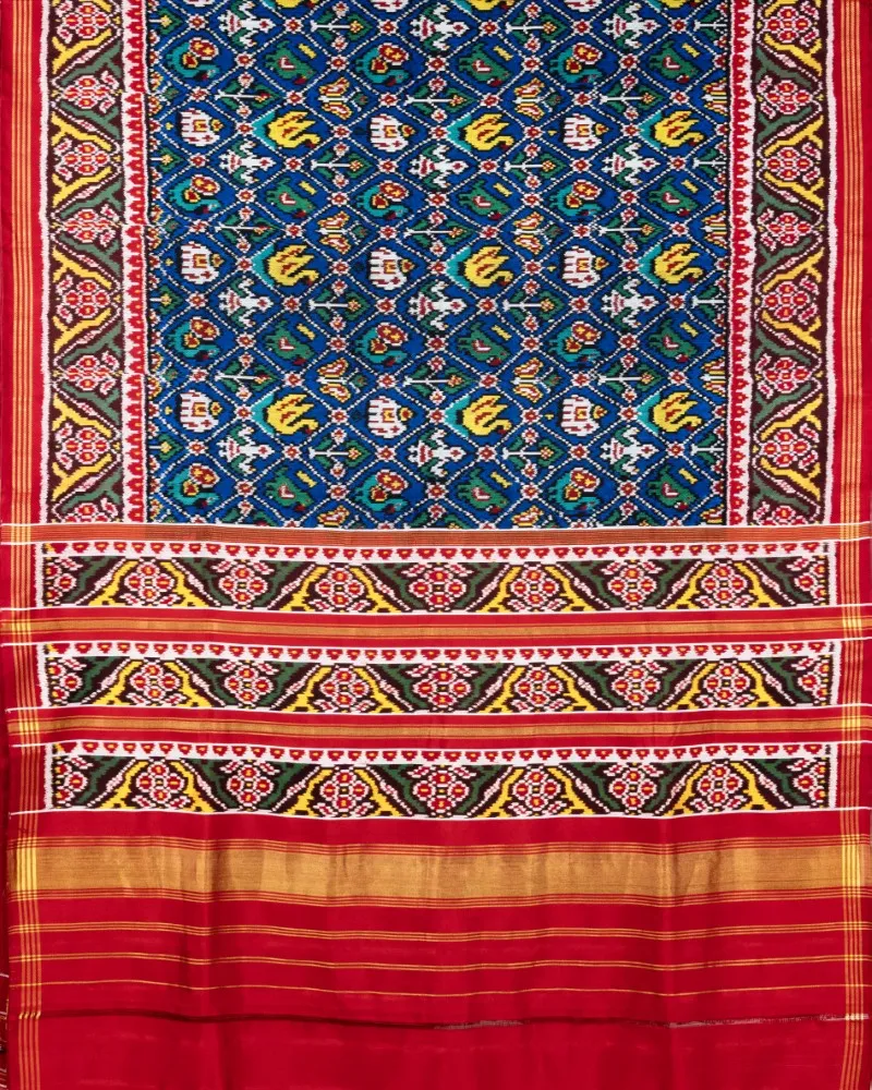 Royal Blue Narikunjar Twill Ikat Patola Saree - Image 2