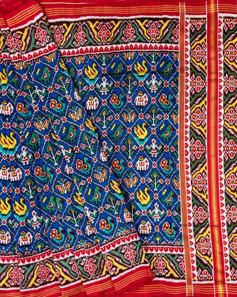 Royal Blue Narikunjar Twill Ikat Patola Saree