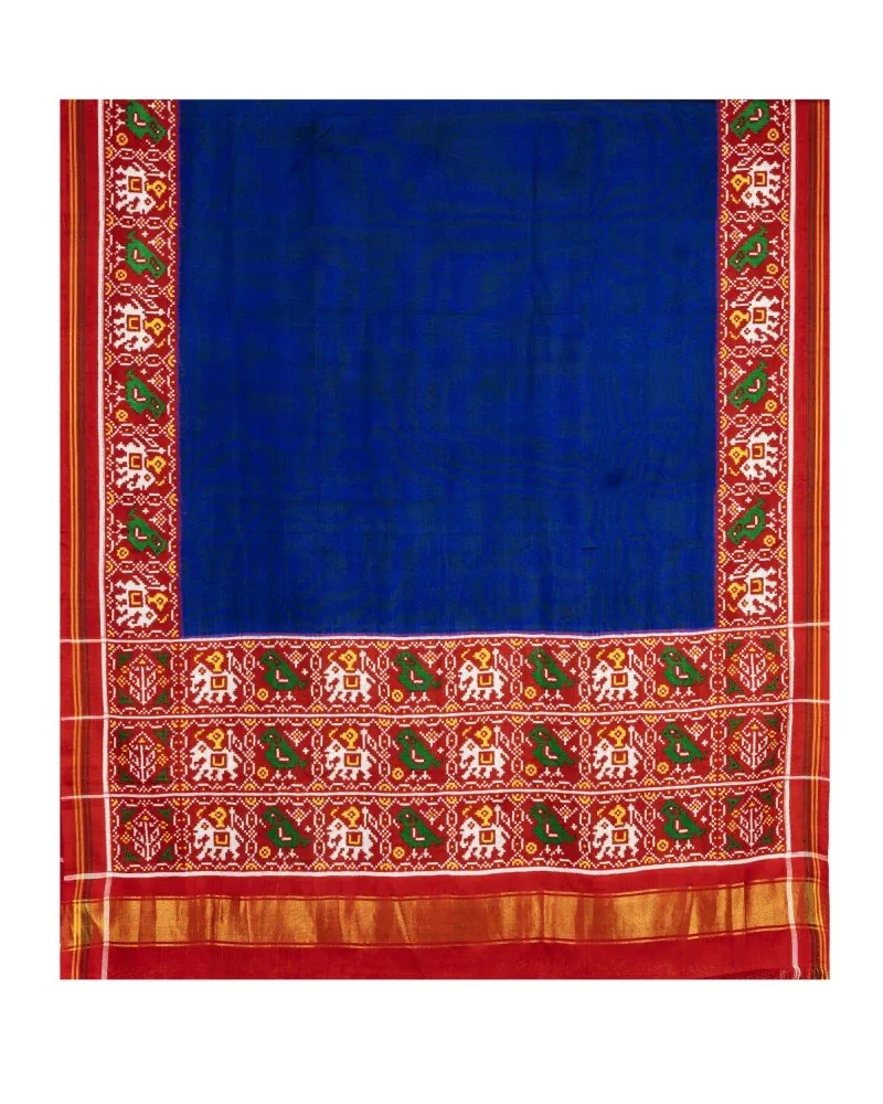 Blue Plain Galo Patan Patola Saree - Image 2
