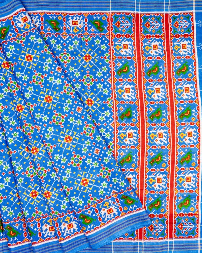 Pastel Blue Navratna Bhat Patan Patola Saree