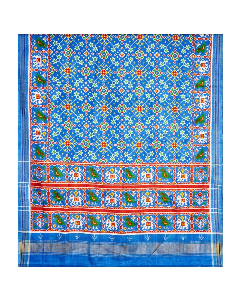 Pastel Blue Navratna Bhat Patan Patola Saree - Image 2