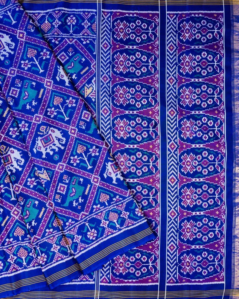 Blue Nari Kunjar Bhat Semi Ikat Patola Saree