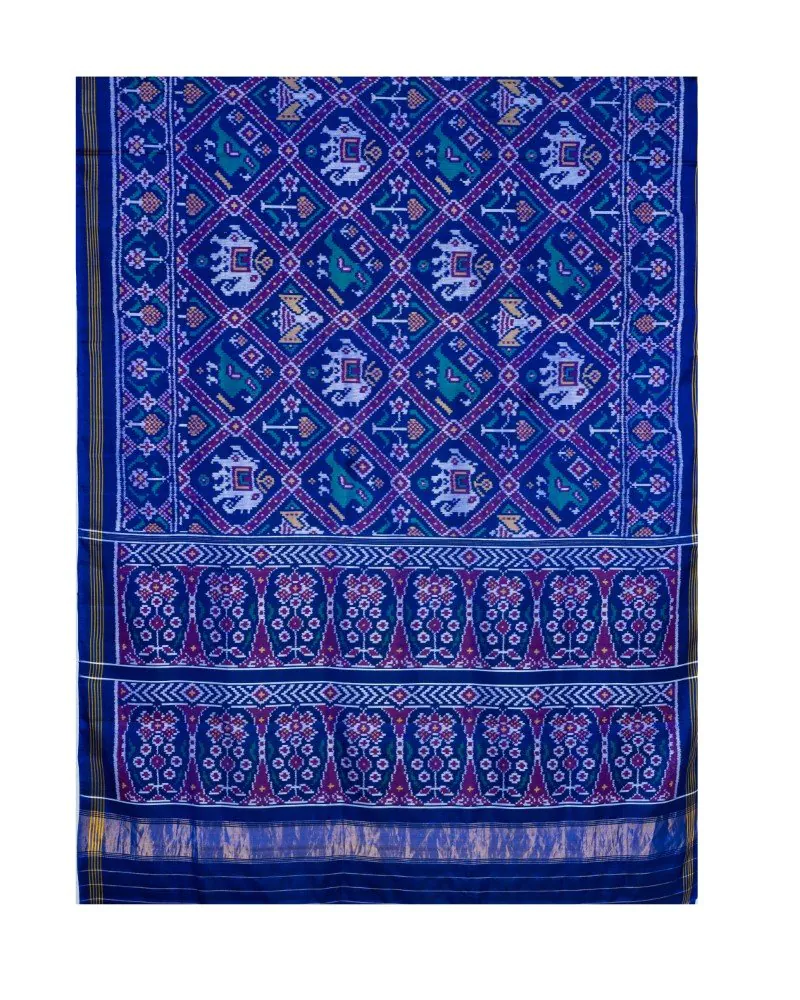 Blue Nari Kunjar Bhat Semi Ikat Patola Saree - Image 2