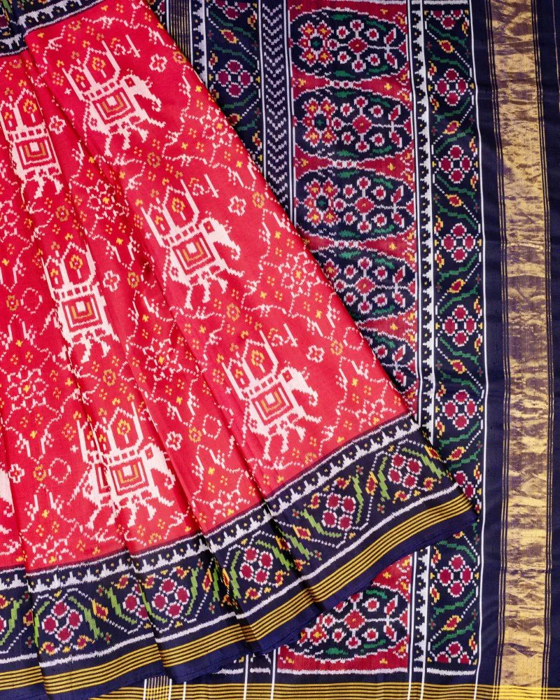 Pink Chabadi Ma Hathi Semi Ikat Patola Saree